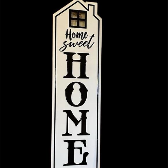 “HOME SWEET HOME” metal home decor, white with black letters - Picture 1 of 5